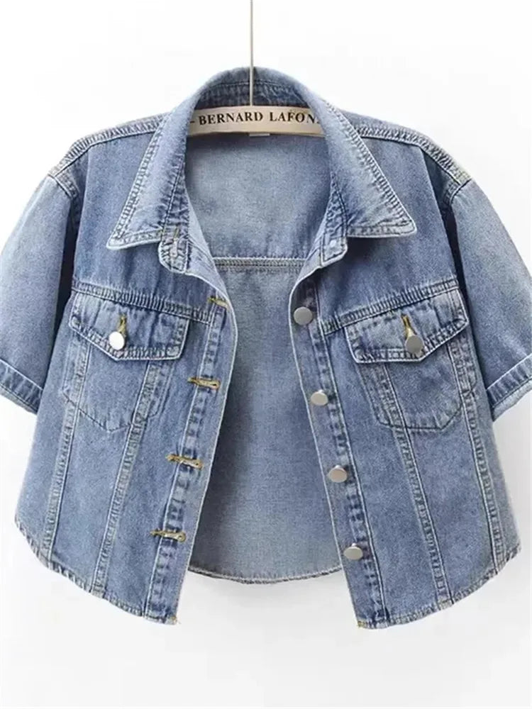 2025 Spring Women Floral Embroidery Short Denim Jacket Elegant Single Breasted Slim Jeans Coat Basic Jacket Outerwear