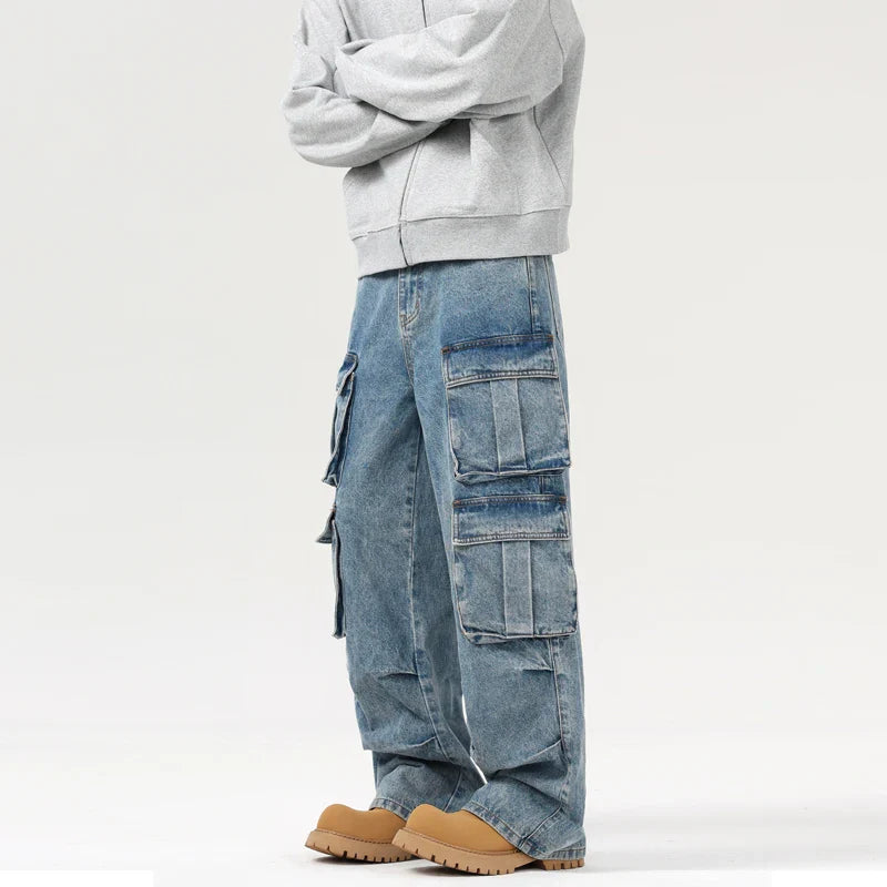 Autumn Men's Baggy Jeans Blue Wide Legs Denim Pants Oversize Cargo Korean Fashion Male Clothes Streetwear Trousers Sweatpants