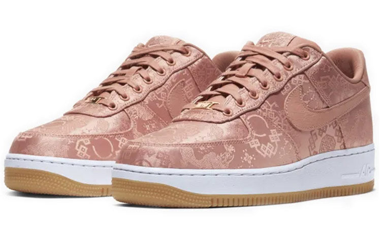 CLOT x Nike Air Force 1 Low Rose Gold Silk Sneakers