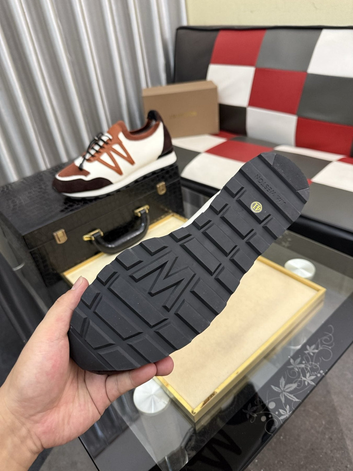 Louis Vuitton Cream Brown Low-Top Sneakers — back