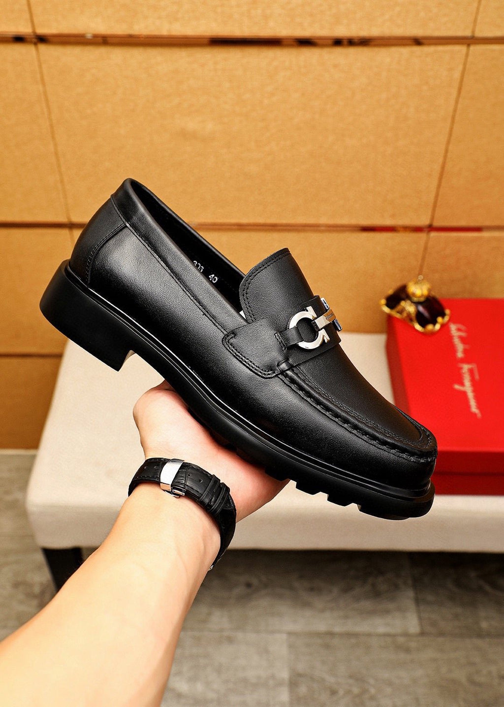 Salvatore Ferragamo Black Hardware Loafers — model