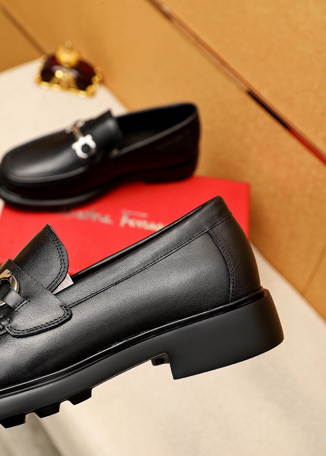 Salvatore Ferragamo Black Hardware Loafers — side