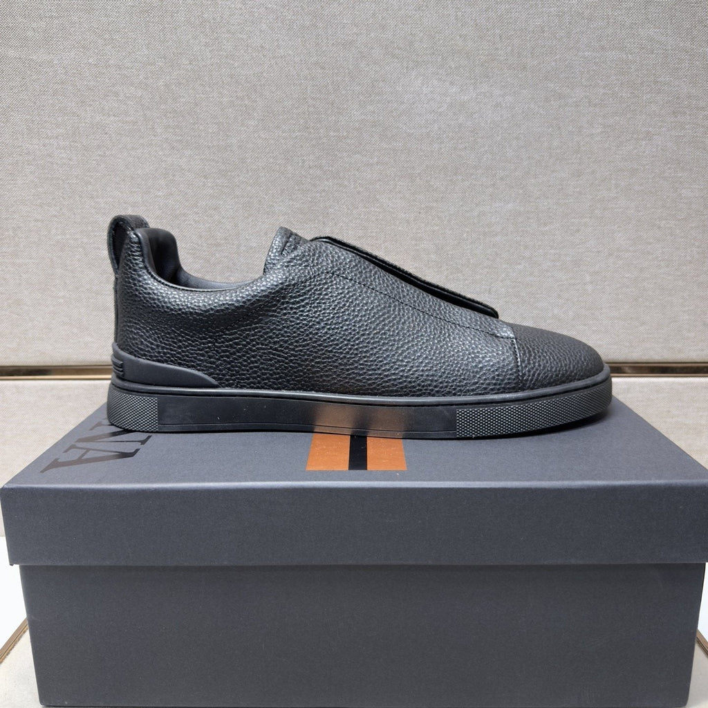 Zegna Black Textured Slip-On Sneakers — side