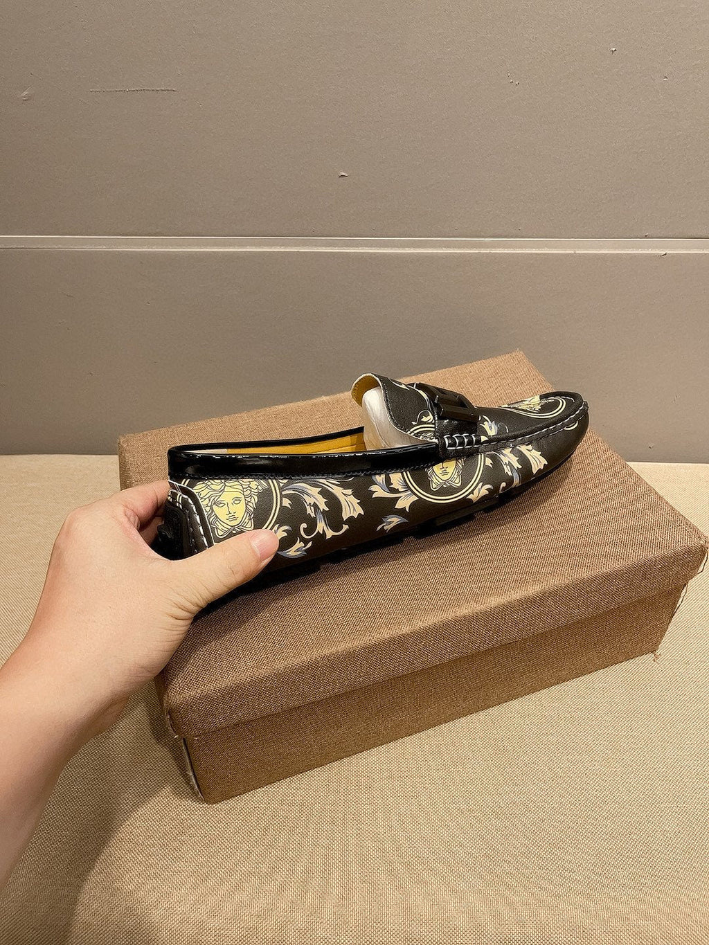 Versace Black & Gold Slip-On Loafers — side