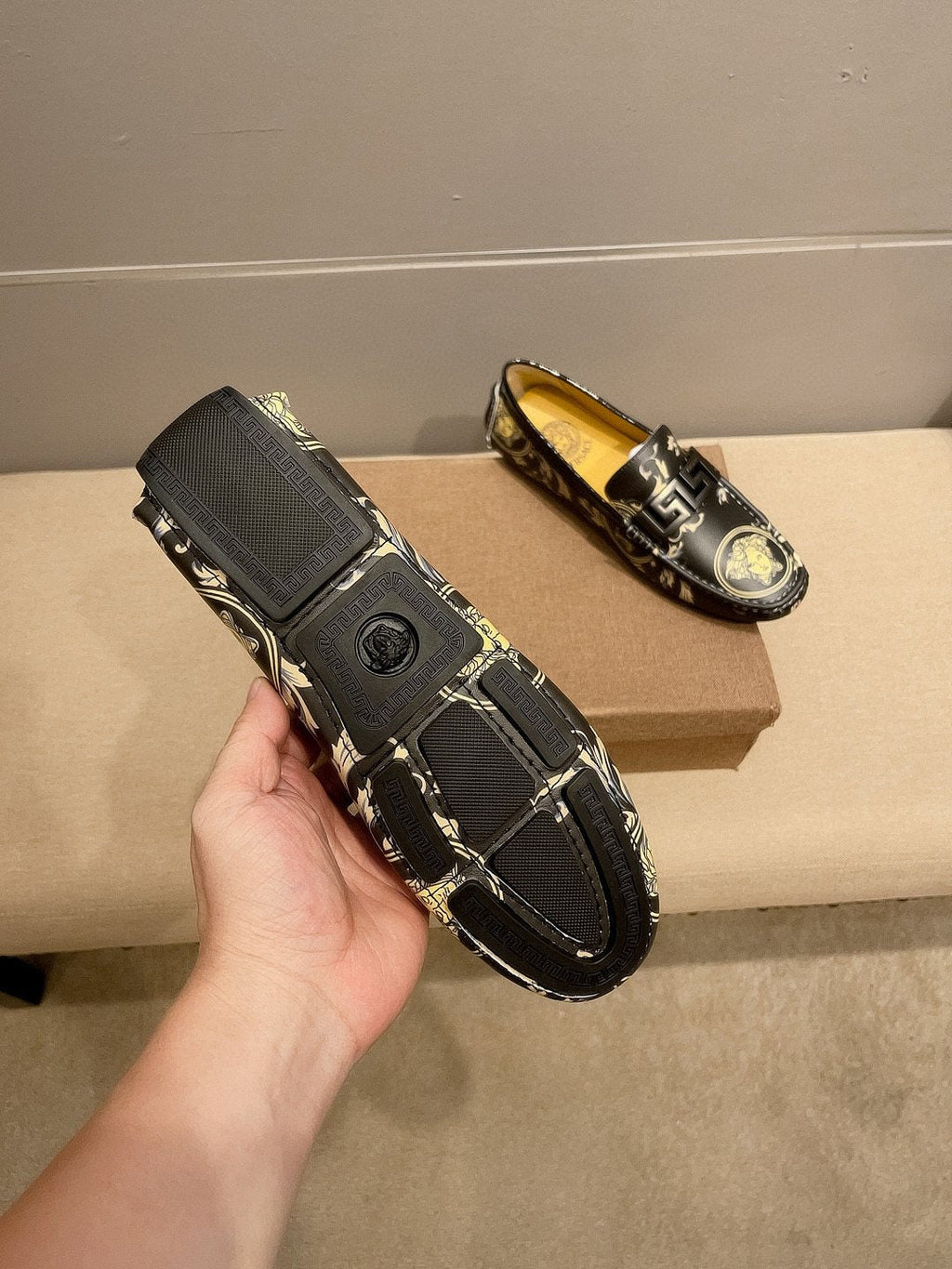Versace Black & Gold Slip-On Loafers — detail