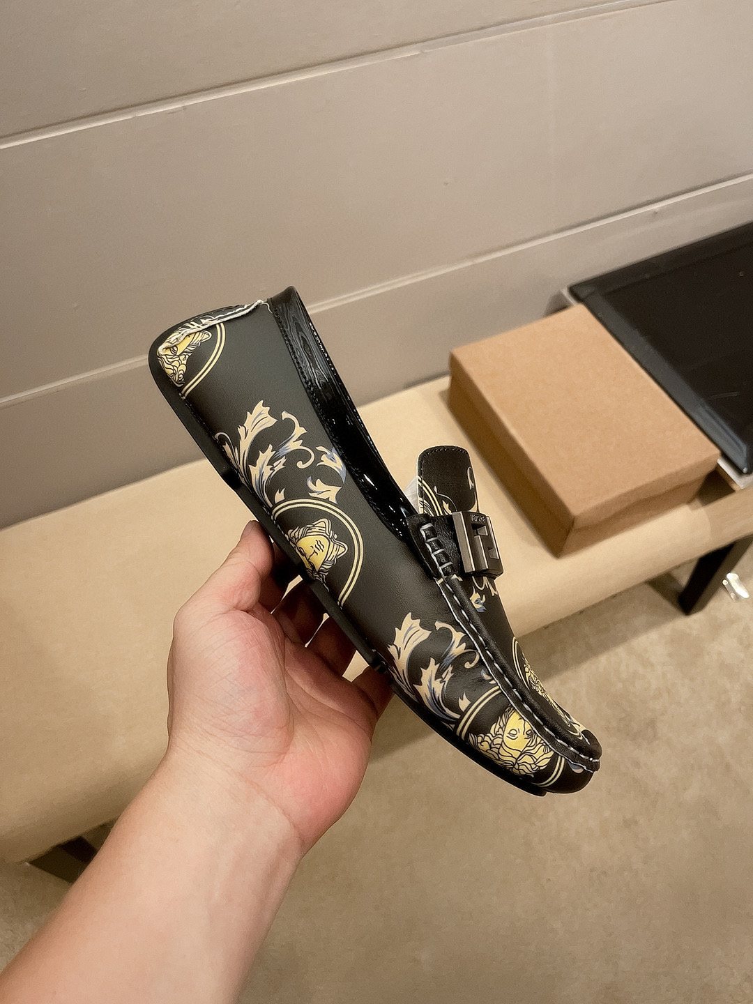 Versace Black & Gold Slip-On Loafers — detail