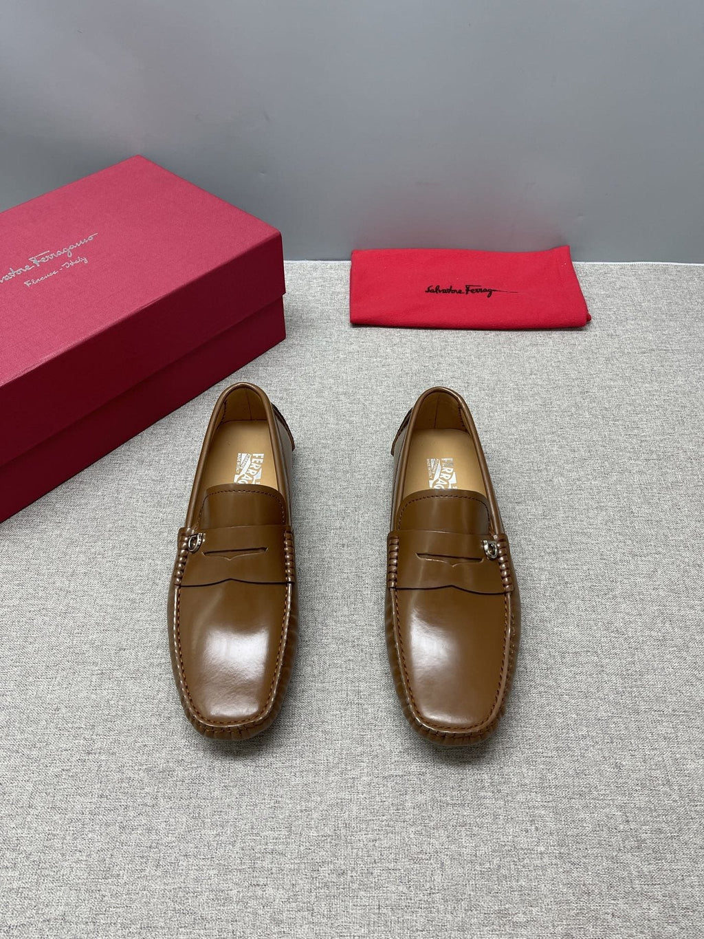 Ferragamo Brown Buckle Driving Loafers — front