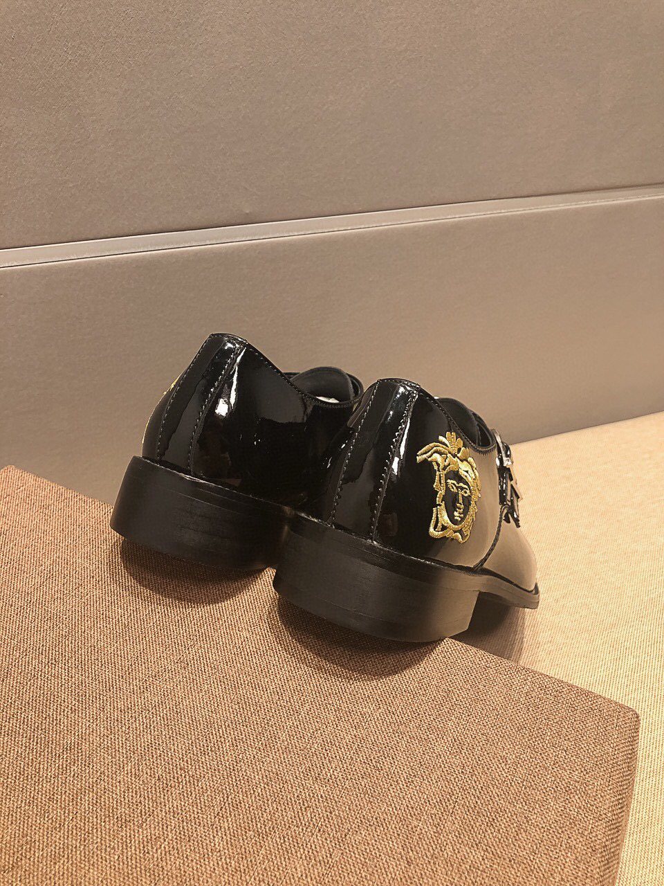 Versace Black Embroidered Dress Shoes — back
