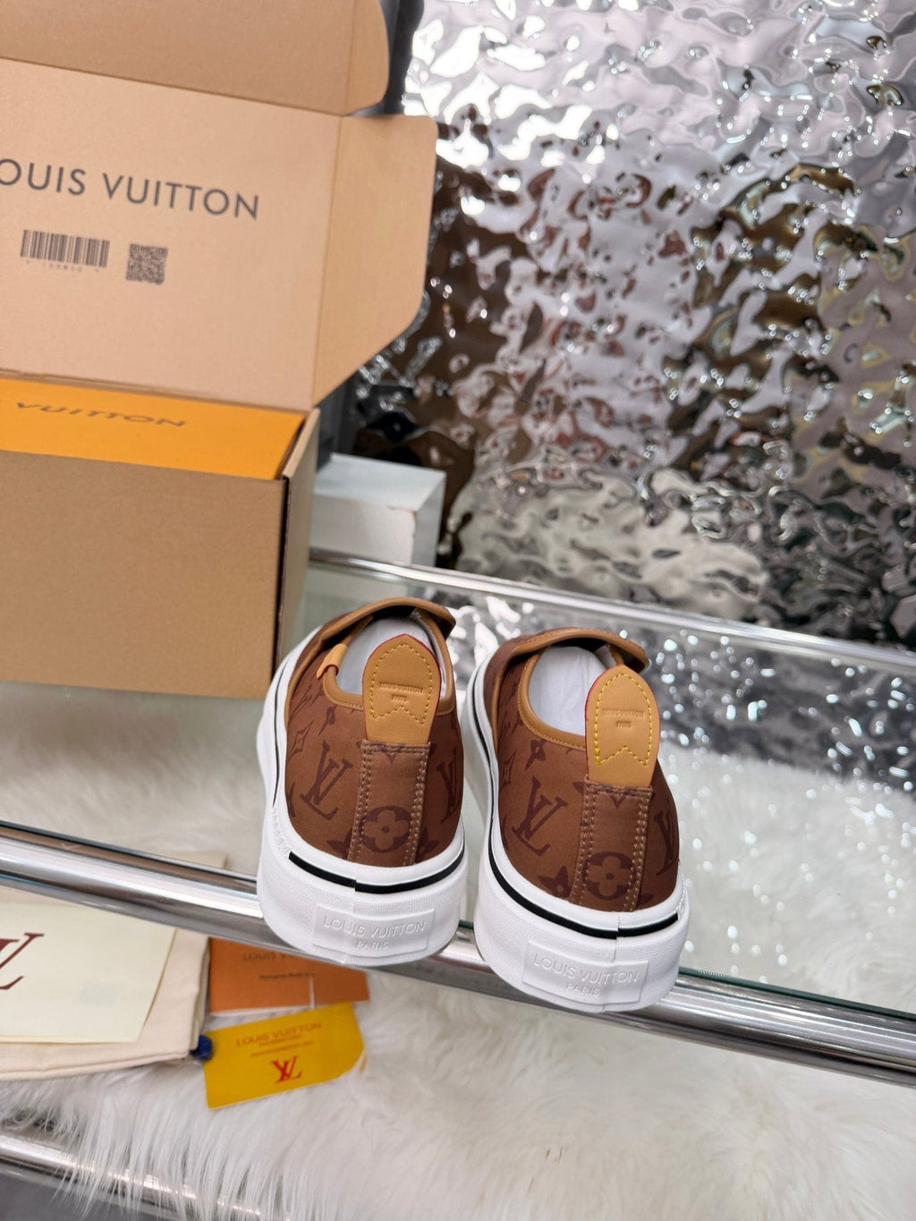 Louis Vuitton Brown Monogram Slip-On Sneakers — front
