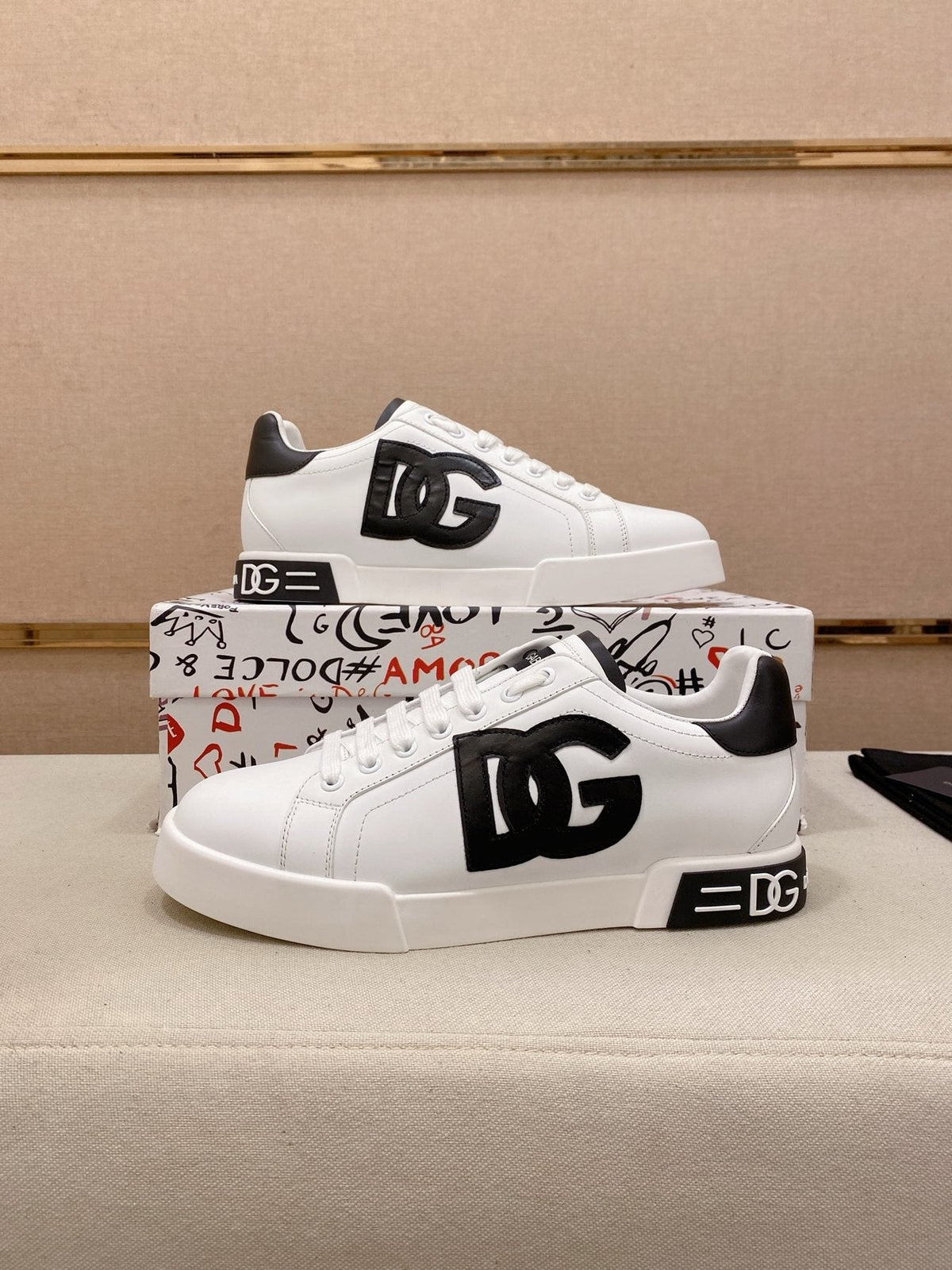 Dolce & Gabbana White Black Accent Sneakers — side