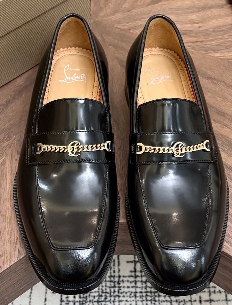 Christian Louboutin Black Gold-Tone Hardware Loafers — front