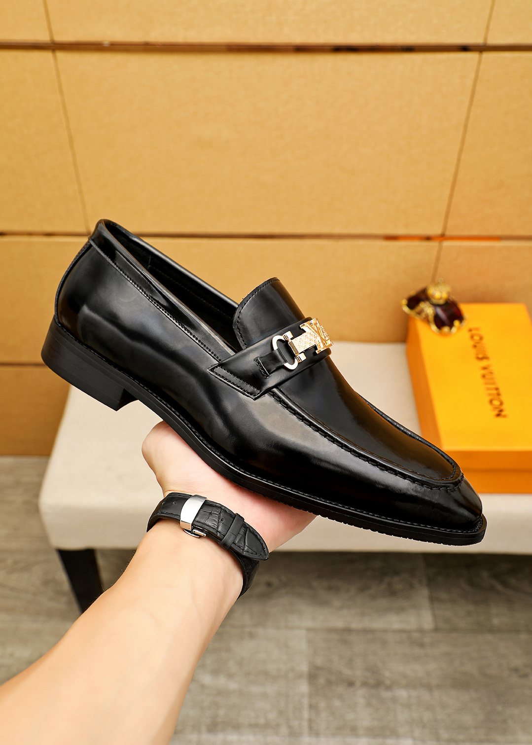 Louis Vuitton Black Buckle Loafers — model