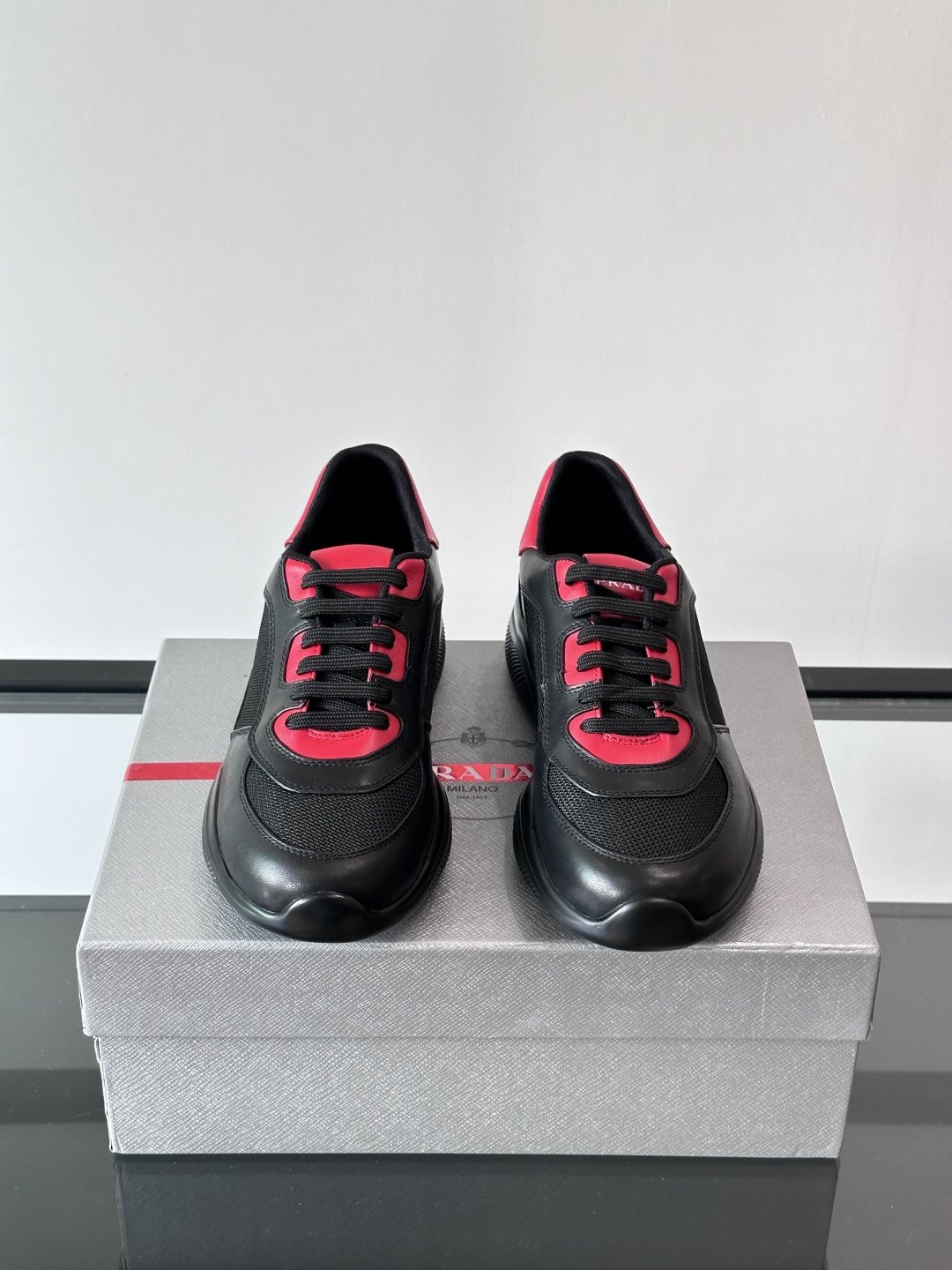 Prada Men's Low-Top Leather Sneakers — front