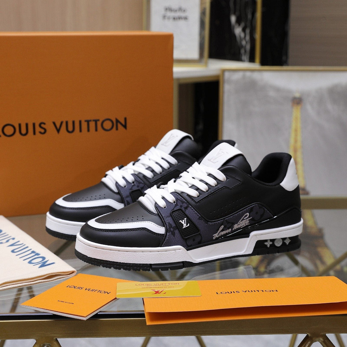 Louis Vuitton Black and White Low-Top Sneakers — side
