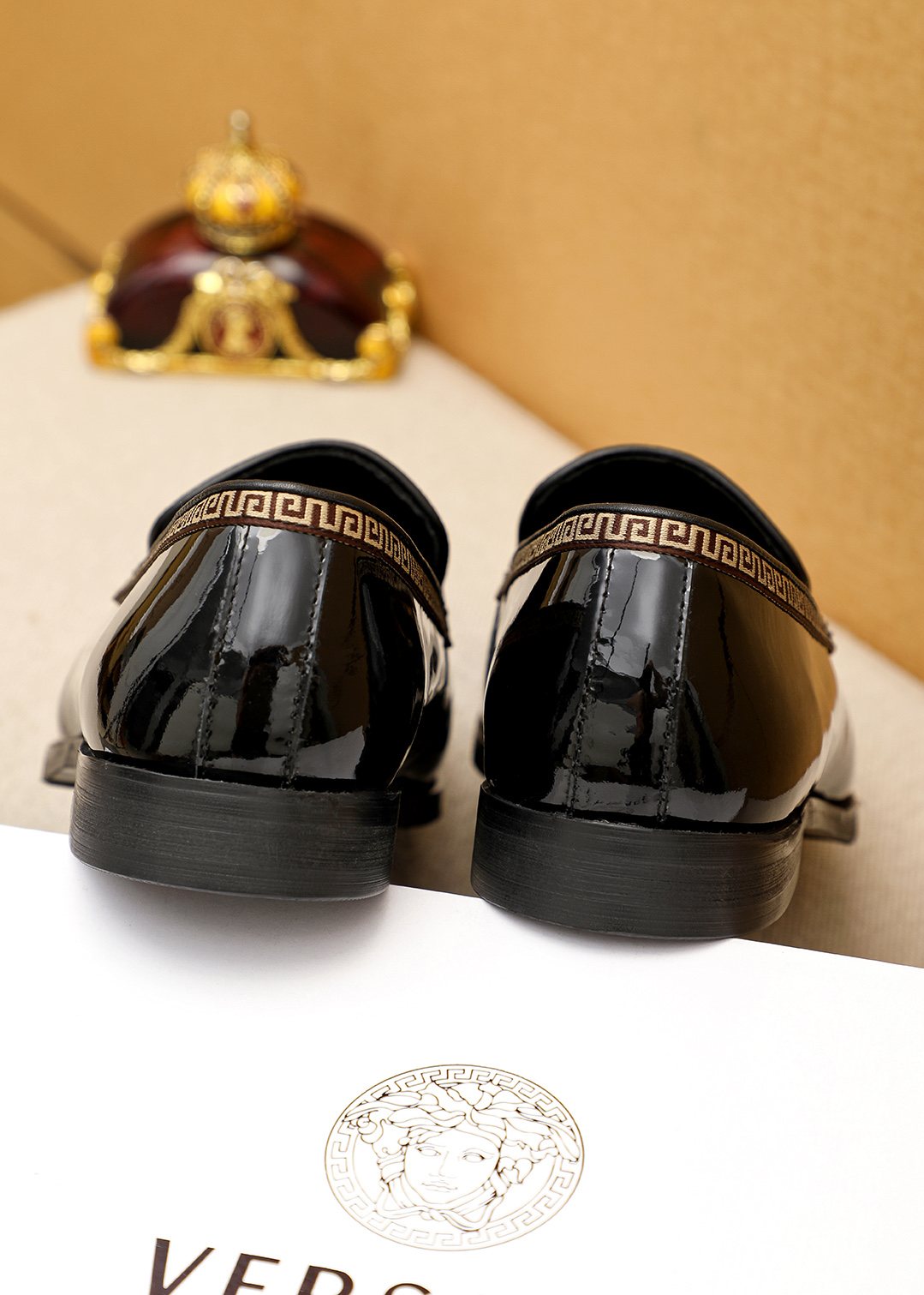 Versace Black Glossy Hardware Loafers — back