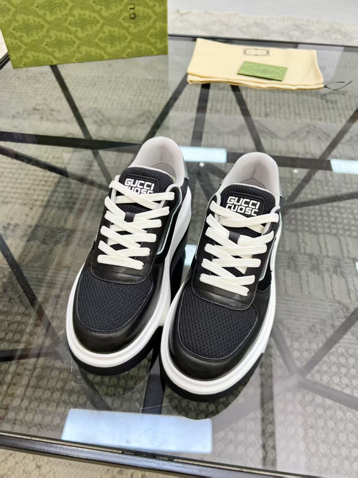 Gucci Black and White Low-Top Sneakers — front