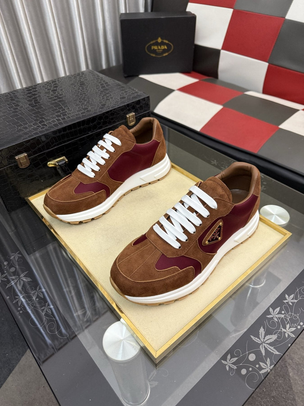 Prada Triangle Badge Low-Top Sneakers — front