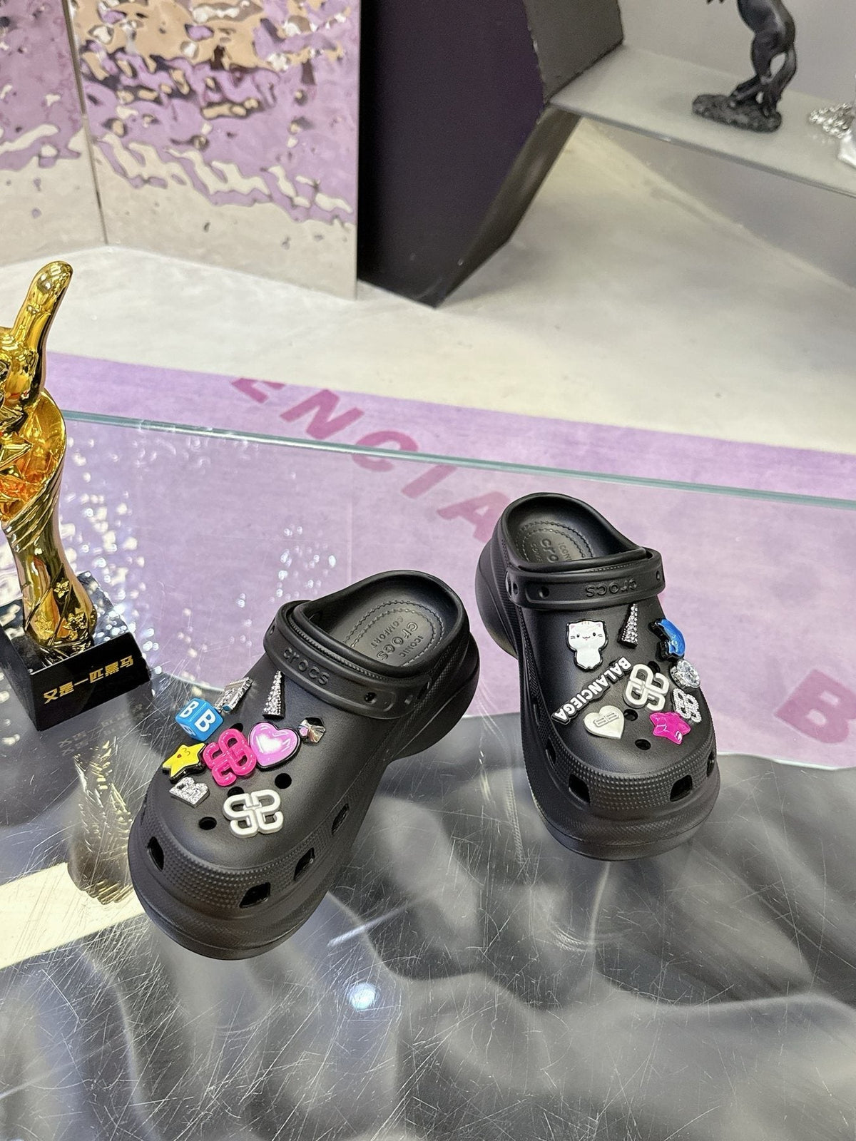Crocs Cream Pearl Charm Platform Clogs — front
